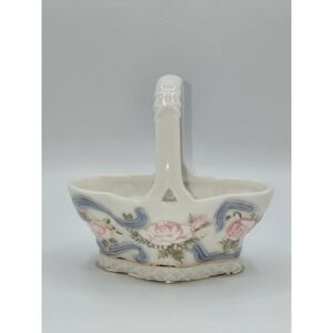 Vintage Princess House Porcelain Basket Roses Gold Trim Handle‎ 5"